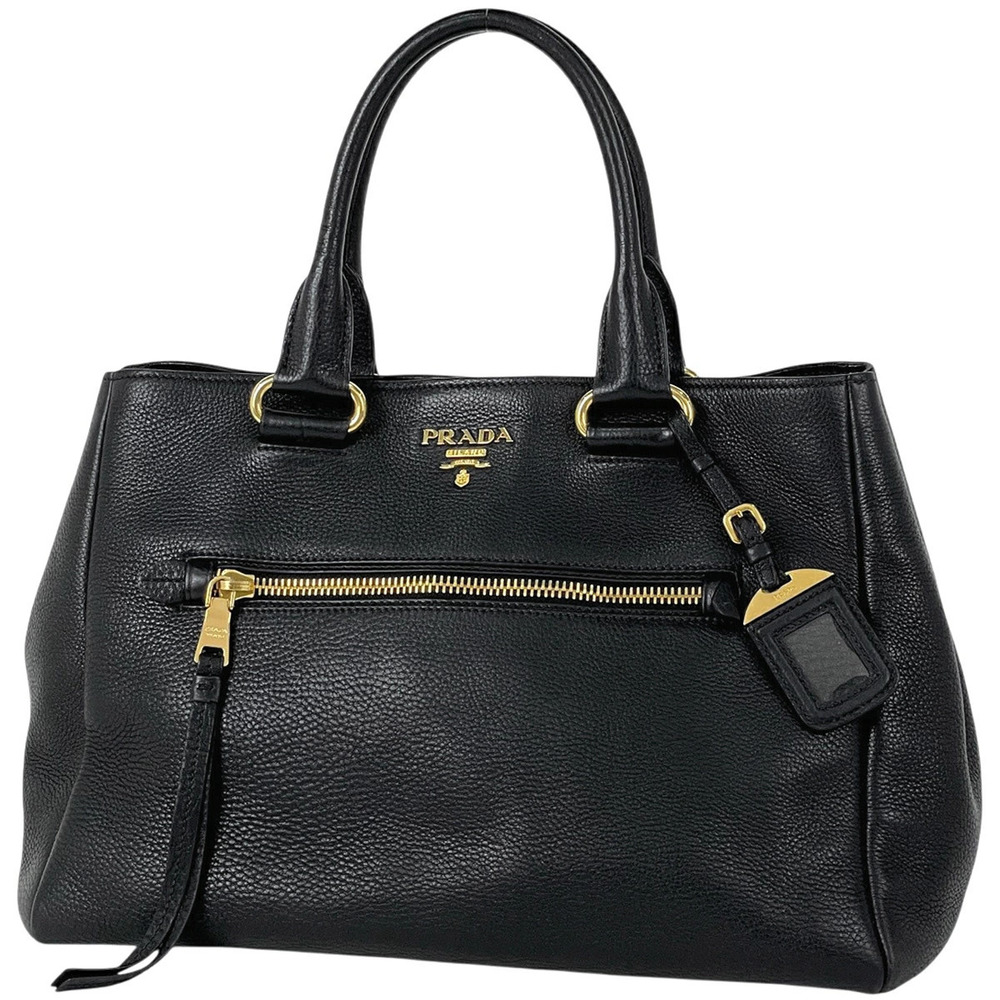 Prada black Vitello Phenix Daino leather tote bag